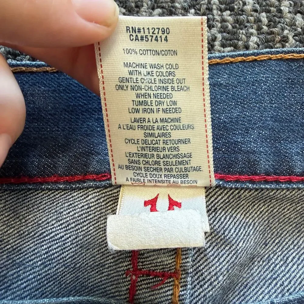 True Religion Straight Cut Denim Jeans Mens Faded Distressed Flap Pocket 40x33